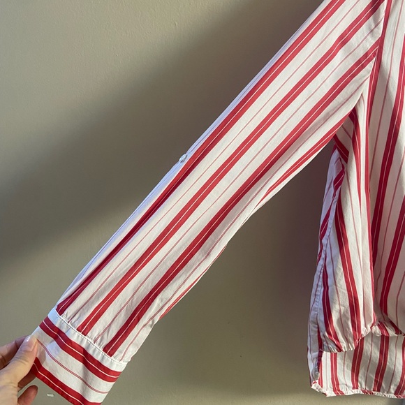 Harshman anthropologie Red and White Striped Women's Blouse Large - Picture 4 of 8